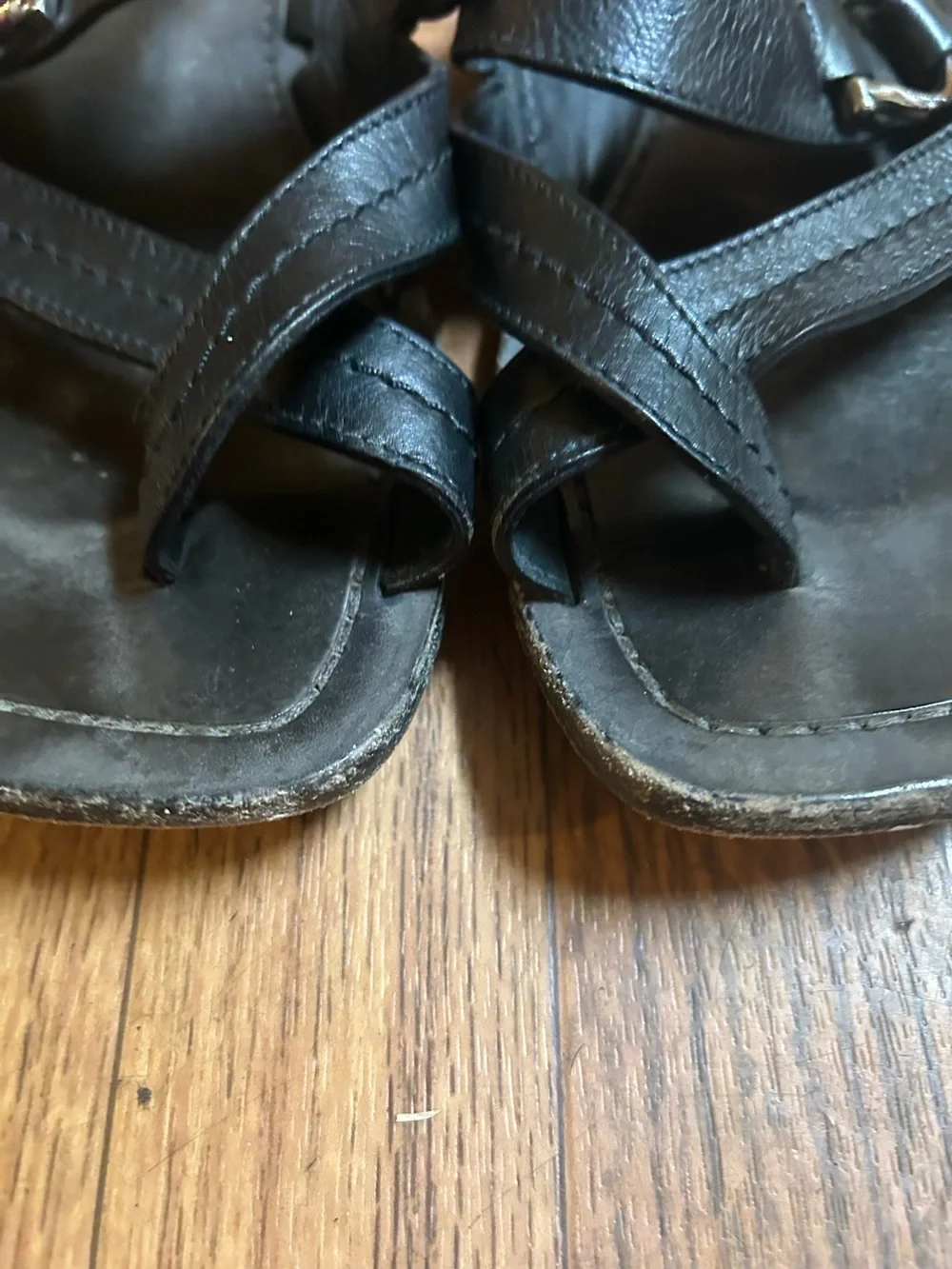 Ferragamo Black Leather Buckle Slide Sandals